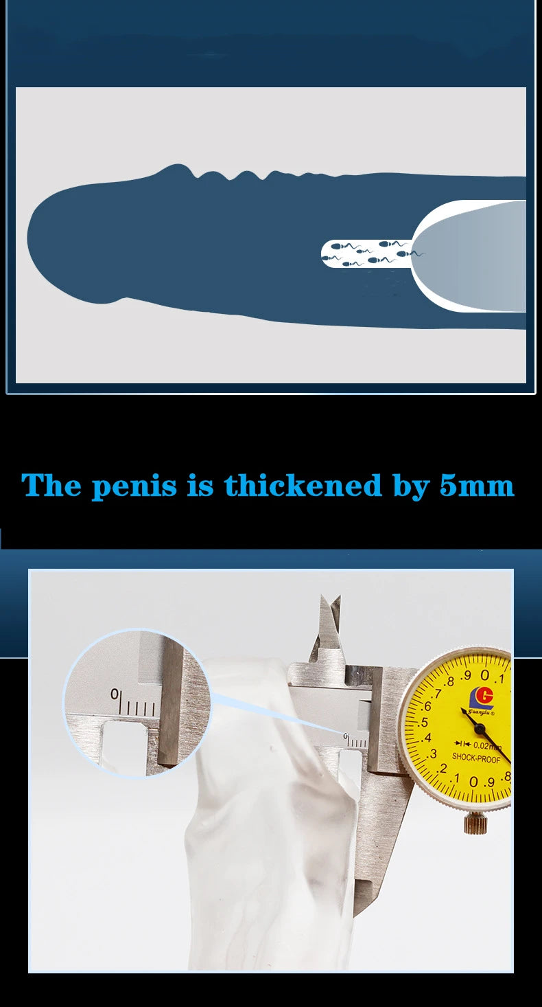 Large Penis Extension Sleeve Reusable Soft and Stretchable Delayed Ejaculation Condoms Male Dildo Extender Male Sex Toys
