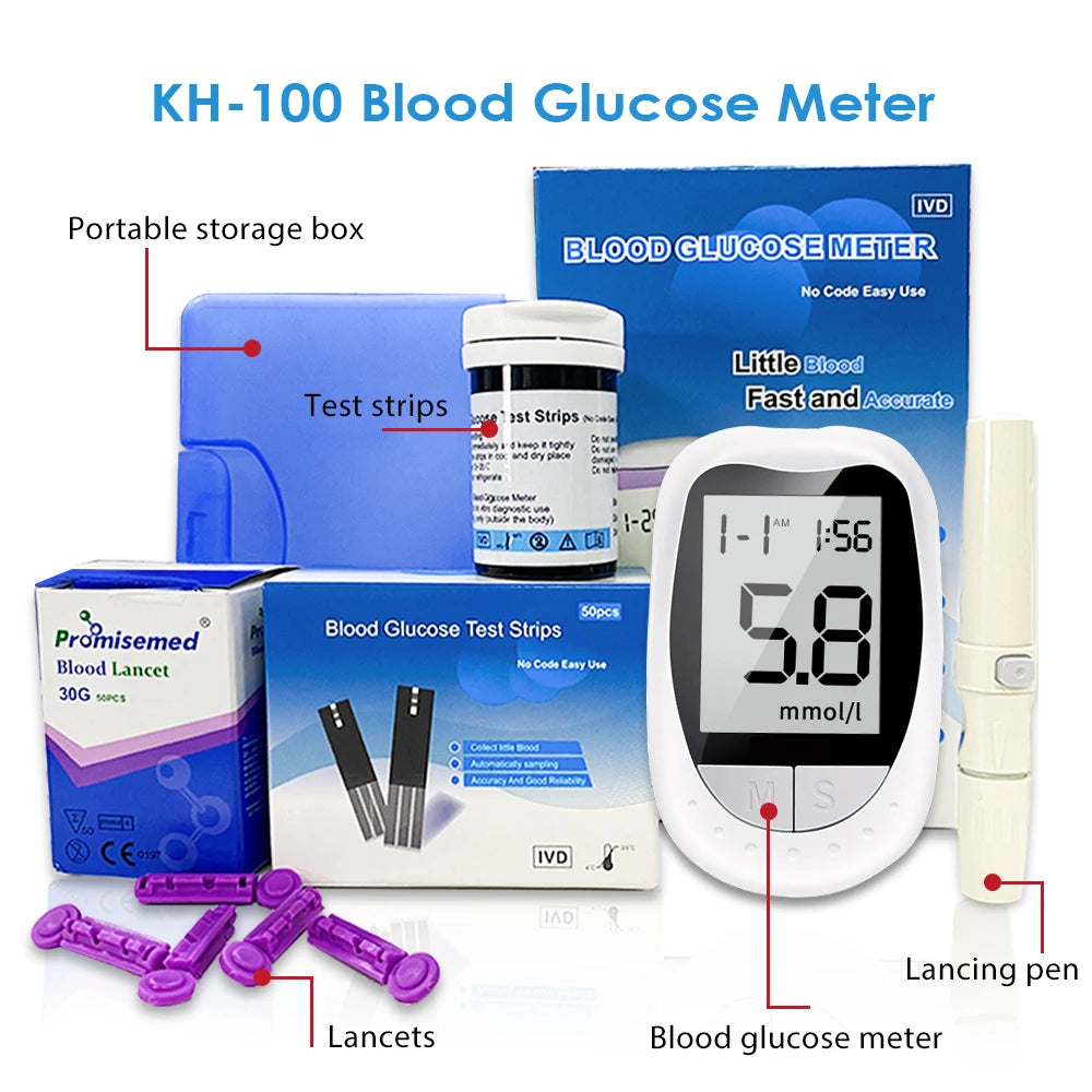 AJC Blood Glucose Meter Glucometer Kit Code Free Diabetes Test 50/100pcs Strips With Lancets Medical Blood Sugar Mg/mmol