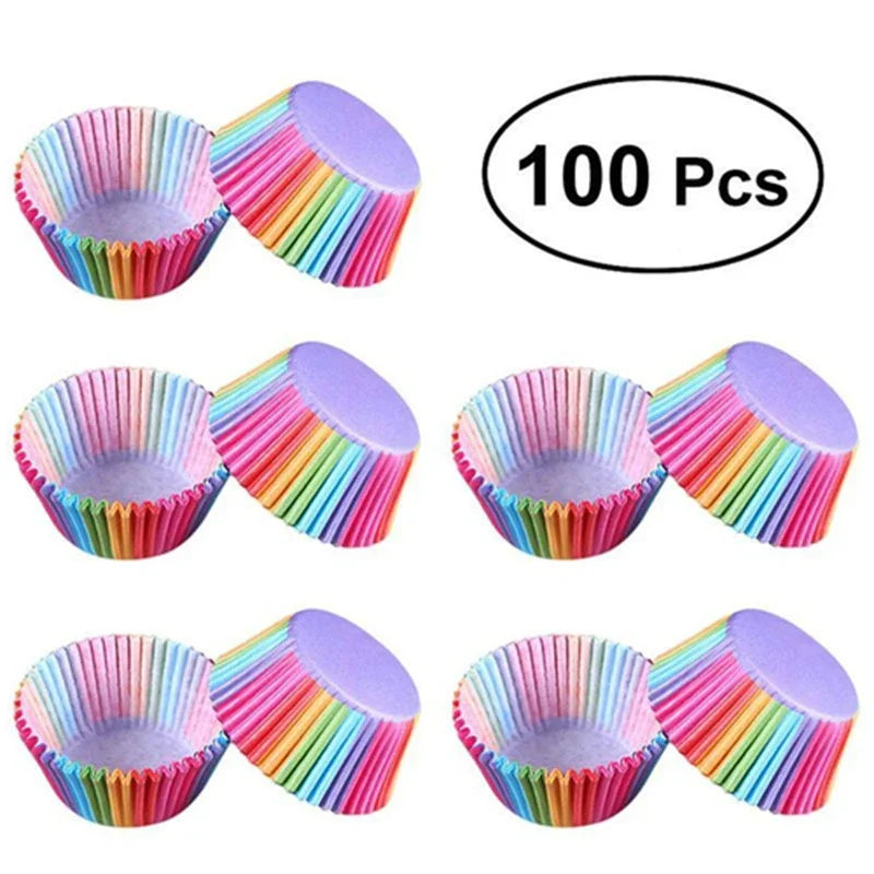 100pcs Cupcake Paper Cups Baking Molds Rainbow Liner Cupcake Muffin Cases Paper Cake Wedding Party Decorating Cupcake Cases