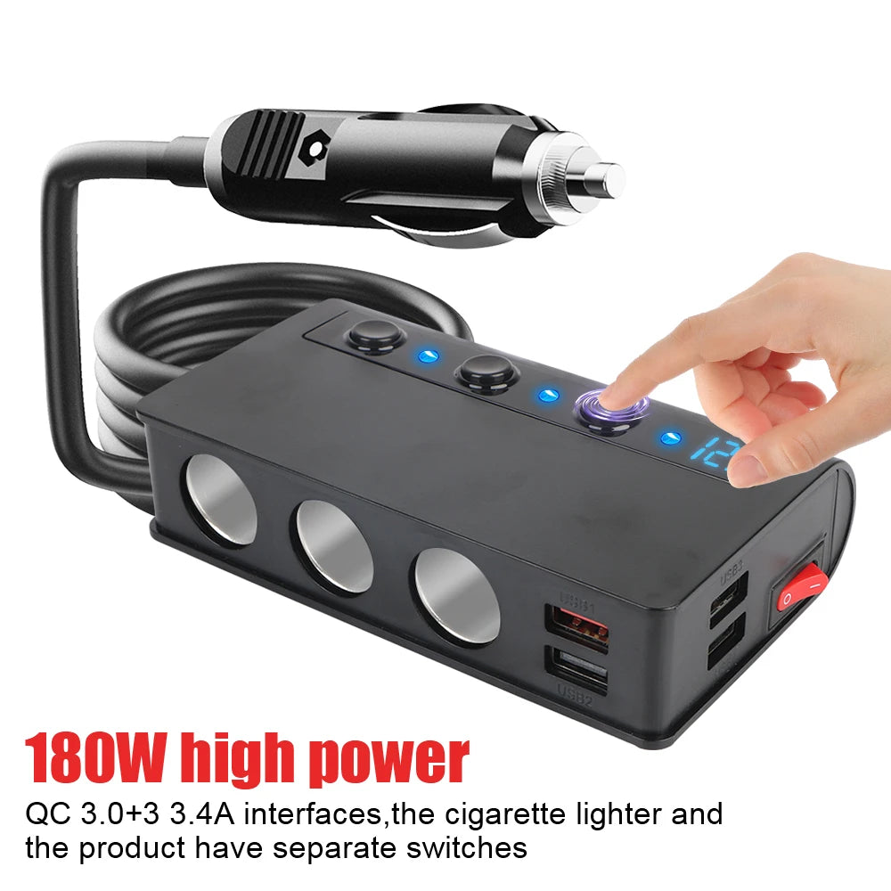 180W 4 Port USB Charging Socket Cigarette Lighter Splitter Quick Charge 12V 24V For Phone IPad 3.0 Car Charger Adapter