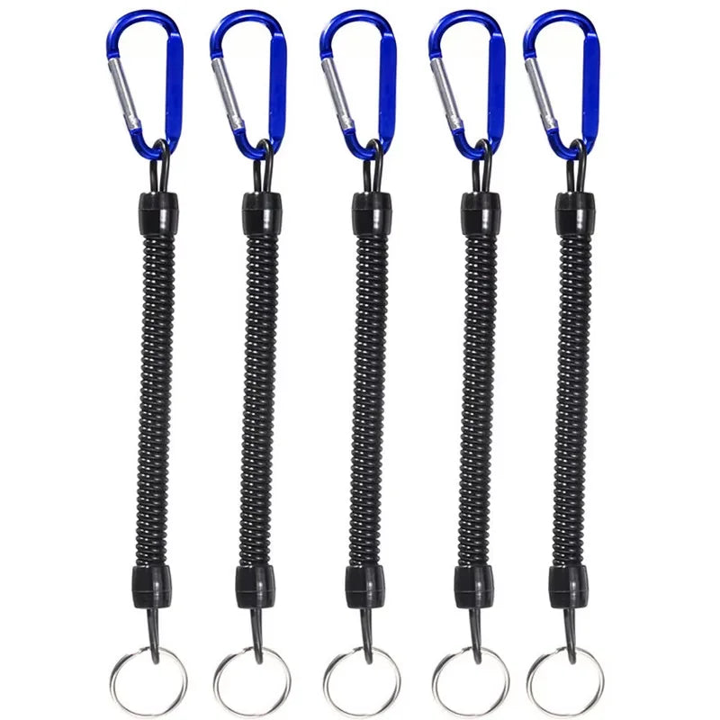 Fishing Lanyards 5pcs Tactical Retractable Spring Elastic Rope With Carabiner Camping Anti-lost Phone Keychain Fishing Rope