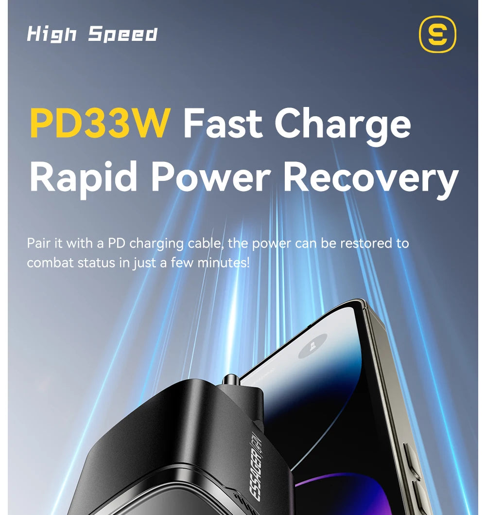 Essager 33W GaN USB C Charger Digital Display PD Fast Charging For iPhone 13 12 Max Pro iPad For Xiaomi Poco Samsung Charger Es