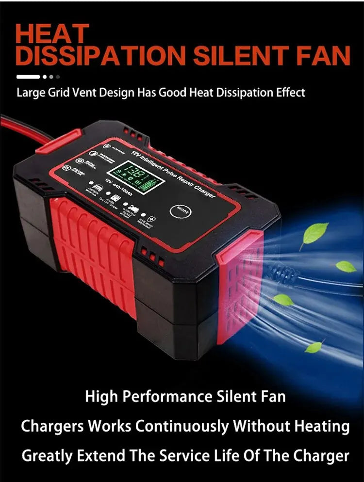 1 Set 12V6A Battery Charger Car/Motorcycle Charger Digital Display Suitable for Lead Acid Batteries EU Plug Reverse Protection
