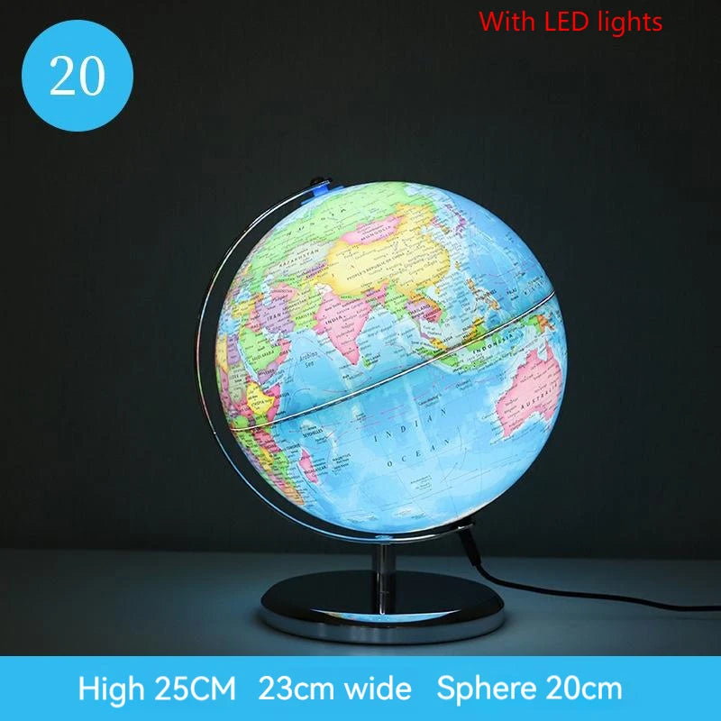 20/25cm World Globe English Version World Map Globe With Led Light Geography Educational Teaching Decorations Supplies
