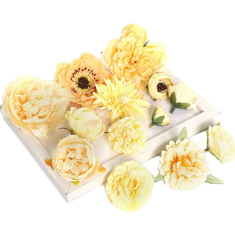 Yellow Artificial Flowers Heads Silk Fake Flowers for Home Decor Party Wedding Decoration DIY Valentine's Day Gifts Accessories
