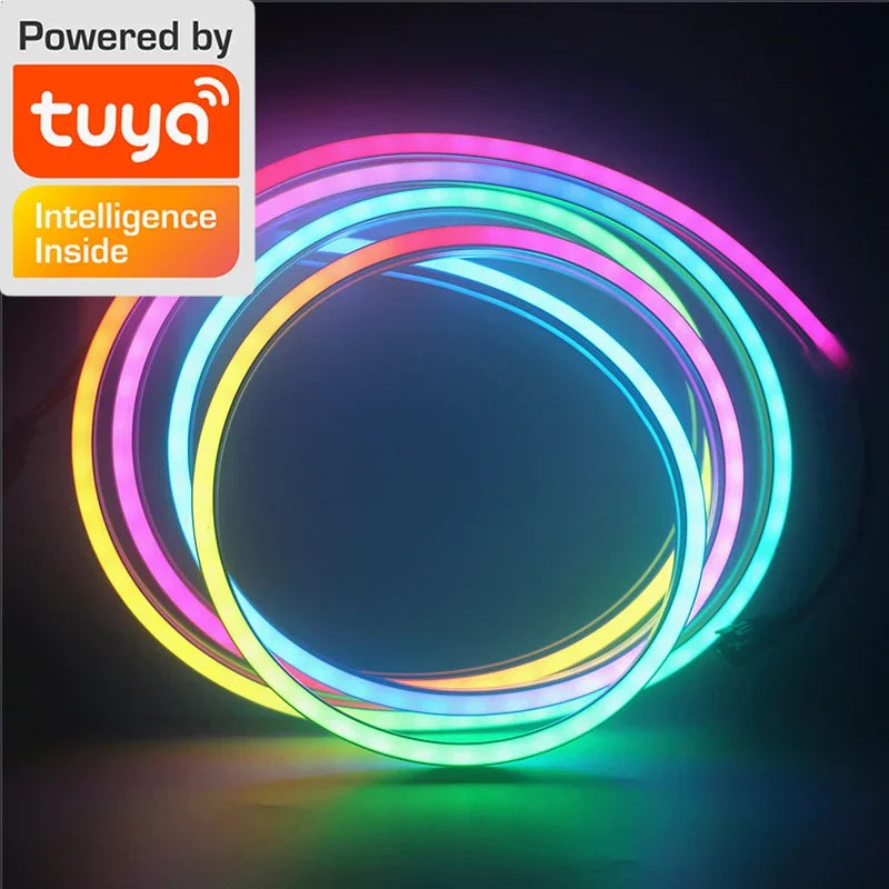 TUYA RGBIC Neon LED Strip 5m/16.4ft 5V Flexible LED Tape Strip Addressable Neon Rope Light USB Dreamcolor Neon Strip For Home