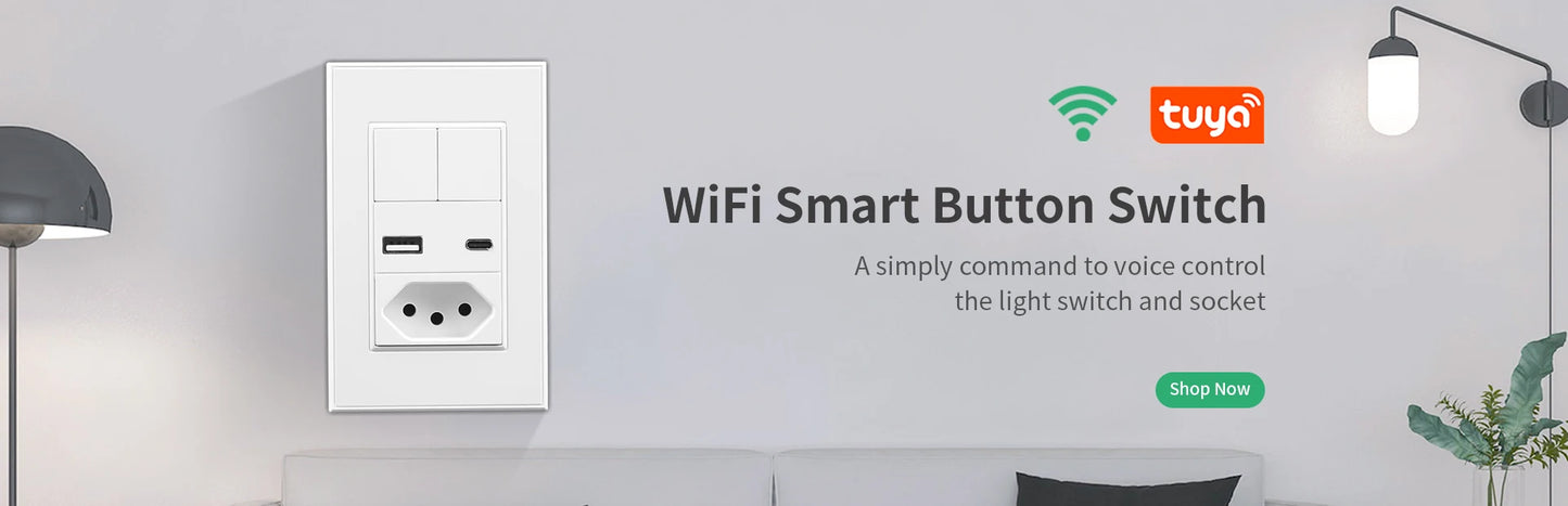 Tuya Smart WiFi Light Switch 4x4 Brazil Light Wall Switches Touch Panel 4/6 Gang Wireless Control for Alexa Google Home 100-250V