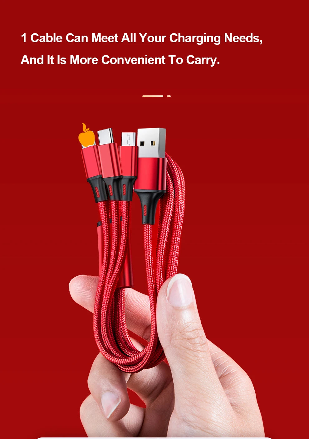 2.4A Braided One Drag Three USB-A For Apple Android Type-c/USB-C Fast Charging Cable 1.2m 3in1 Black Silver Red Blue Golden
