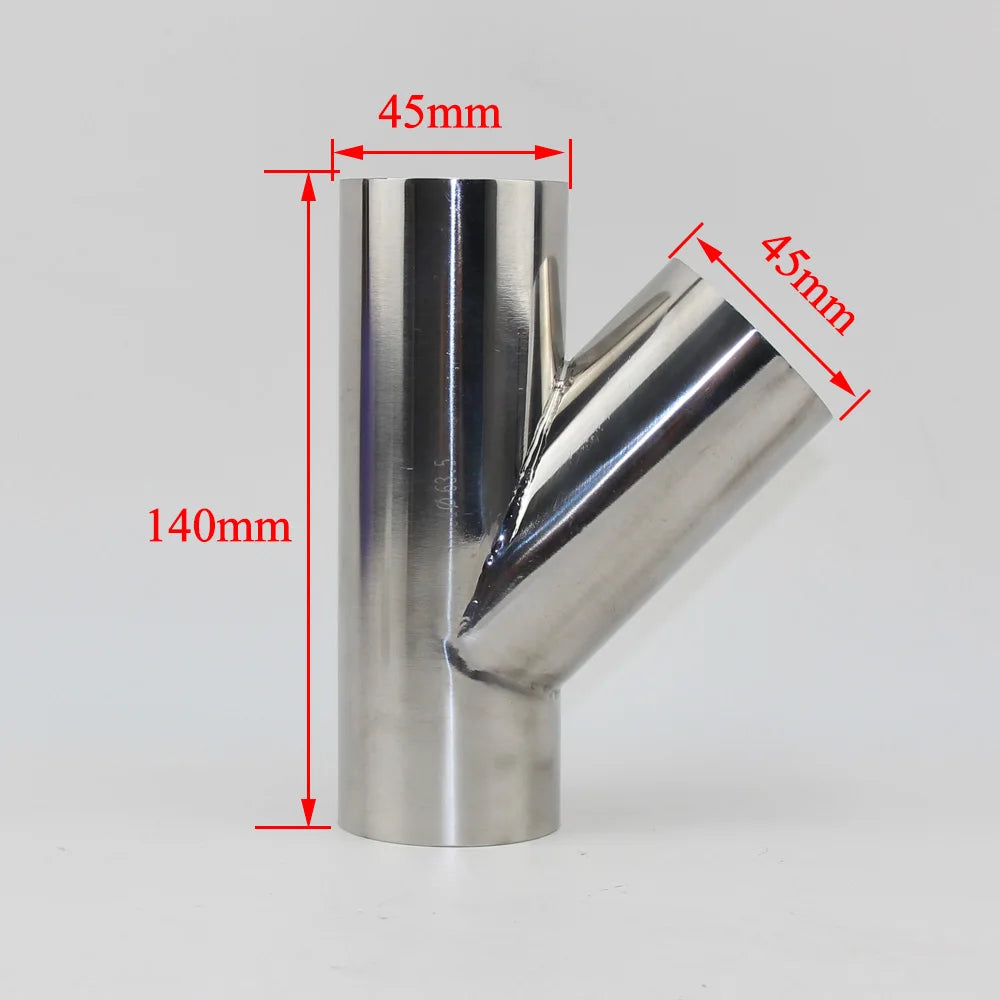 304 Stainless Steel 45 degree tee OD 19 mm-102 mm Stainless Steel Bevel 1.5 mm 2 mm thick tube