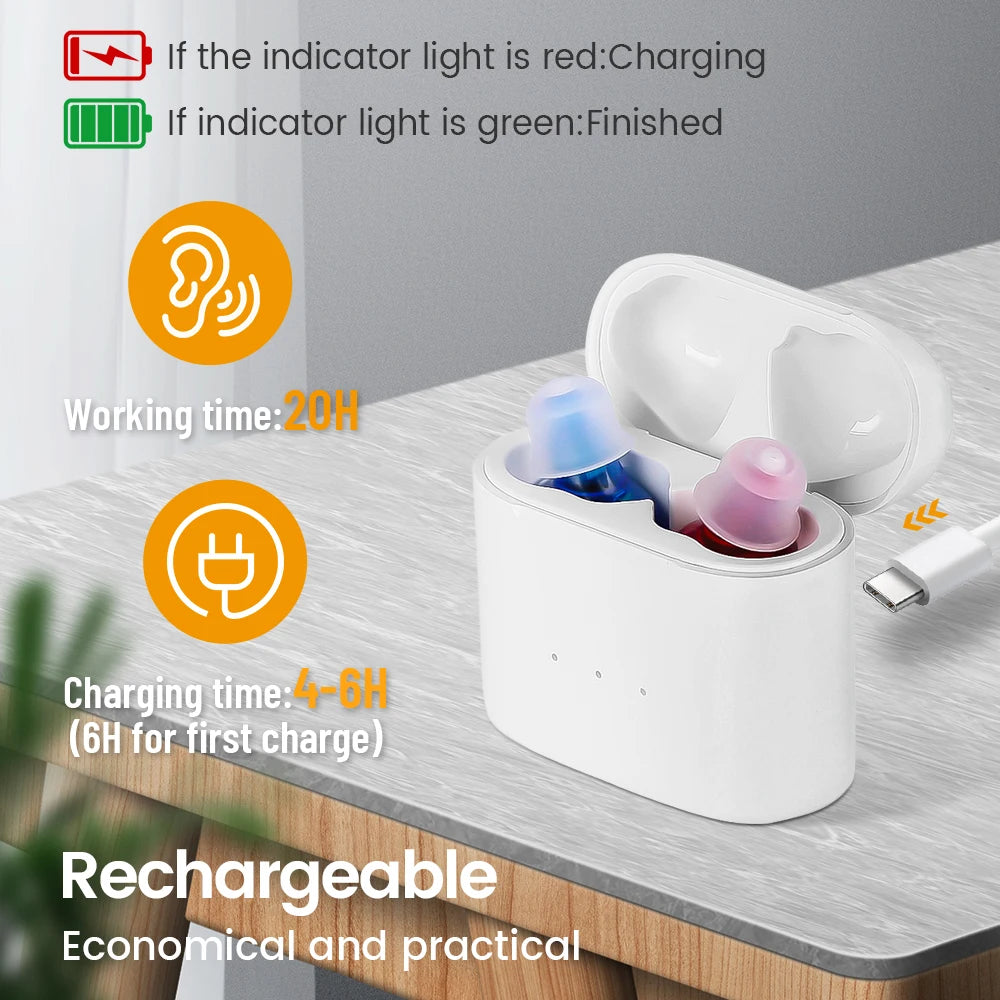 Elderly Hearing Aid Rechargeable ITE Deaf The Listening Device Mini Wireless Sound Amplifier Invisible Hearing Aids Headphones