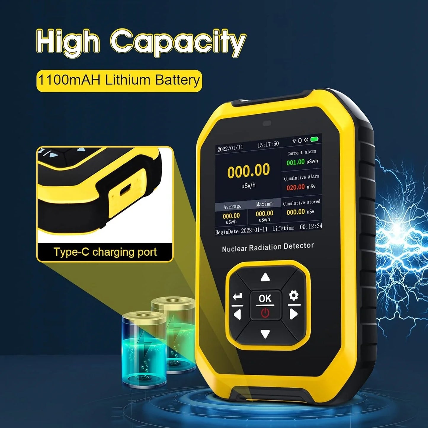 Portable Geiger Counter Nuclear Radiation Detector Personal Dosimeter X-ray γ-ray β-ray Radioactivity Tester Marble Detector