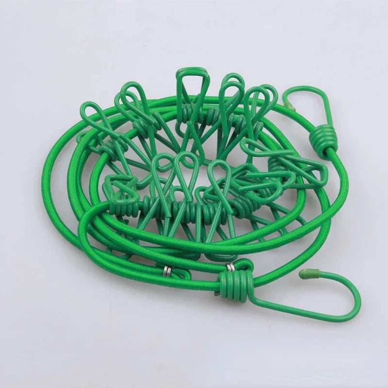 Portable Clothing Clothesline with 12 Clips Retractable Laundry Dryer Clothes Rope Drying Rack Cloth Hanging Line For Outdoor