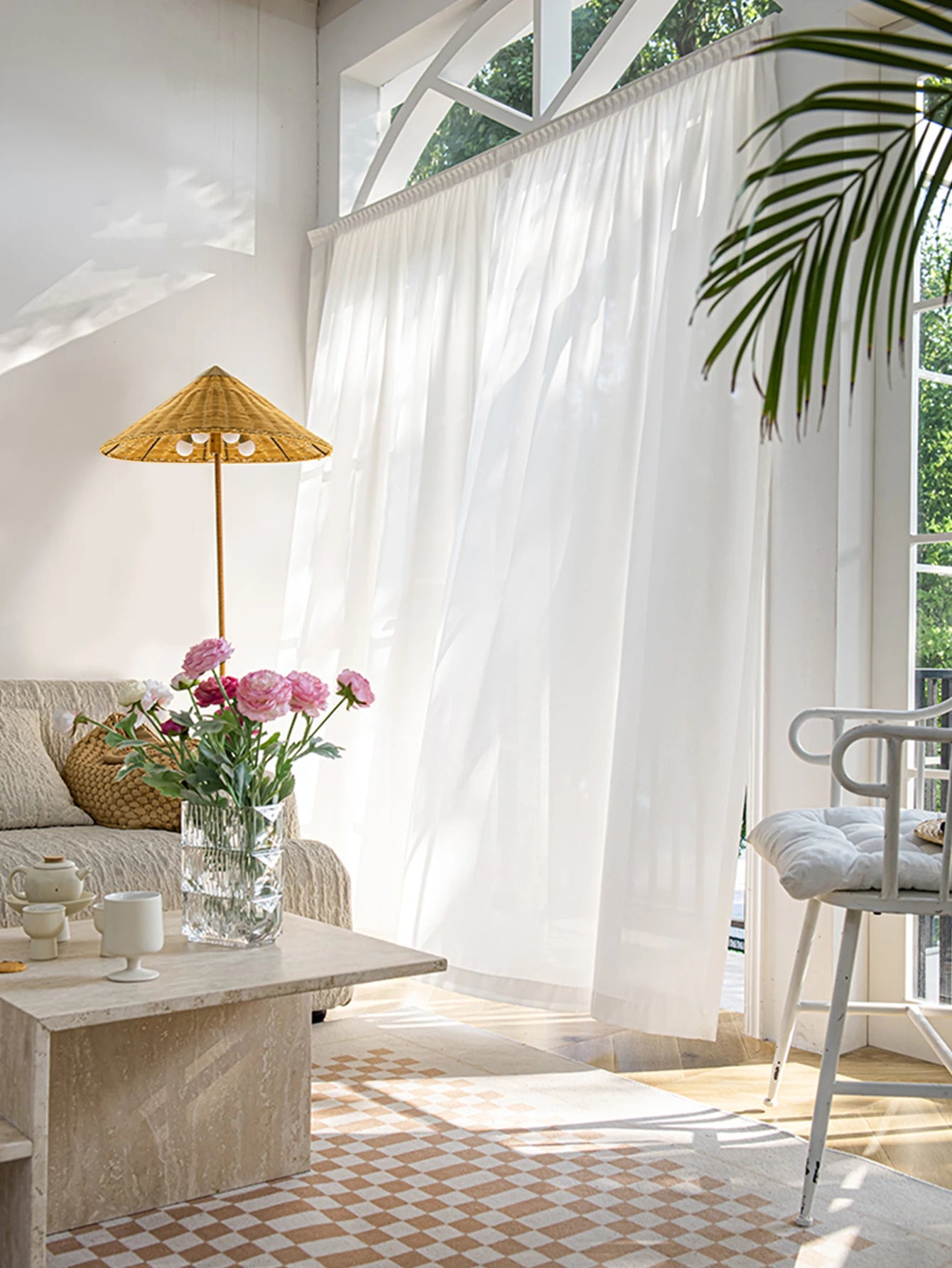 1pc Semi-blackout Pasted curtain Adhesive Curtain No Punching Installation Balcony White Self-adhesive Gauze Bedroom Bay Window