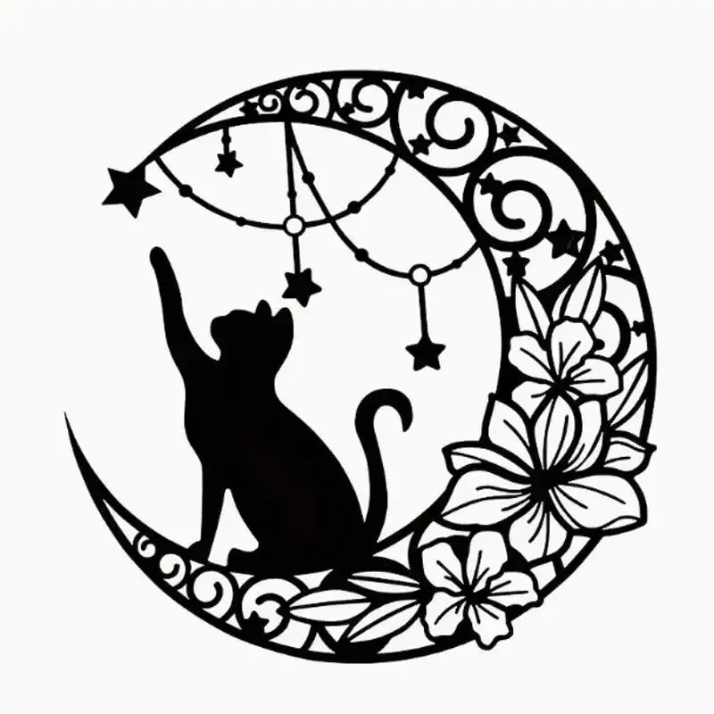 Moon Black Cat Silhouette Wall Hanging Crafts Simple Iron Wall Decoration Art Wall Decoration Garden Living Room Wall Decoration