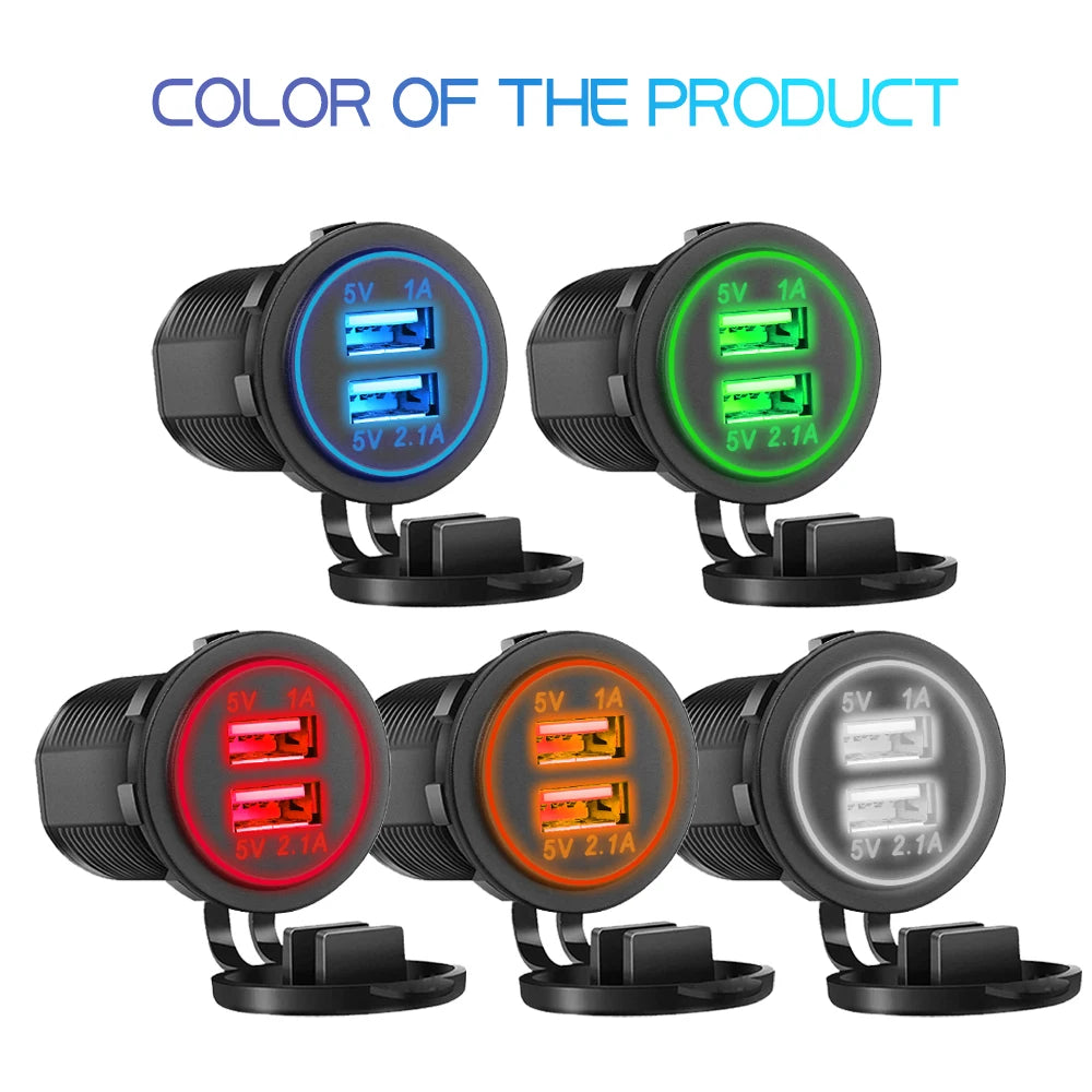 Dual USB 5V 3.1A 12V Car Charger with LED Panel Waterproof Power Adapter Socket Outlet for Vehicle Boat Truck Motorcycle