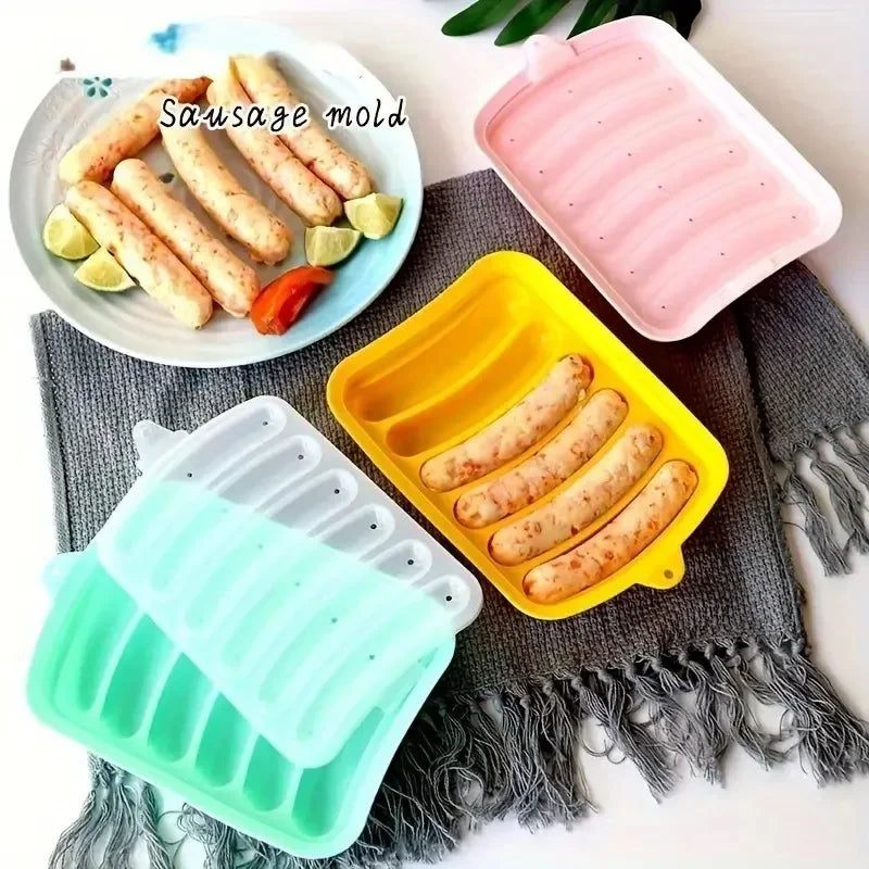 Sausage Maker Mould 6 Cavity Silicone DIY Ham Hot Dog Making Moulds With Lid Kitchen Household Sausages Cake Baking Tools Molds