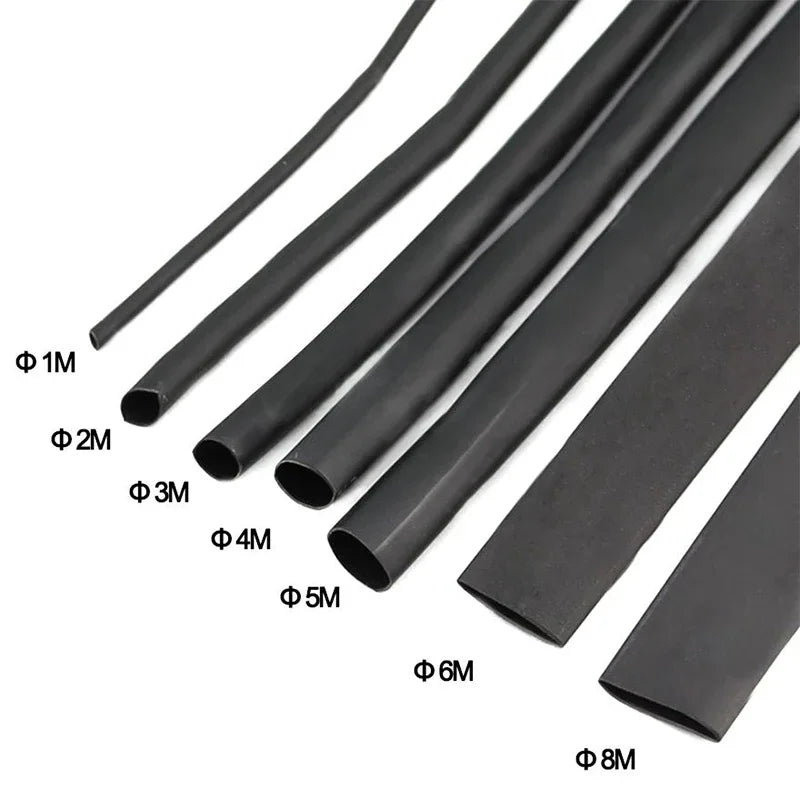 8 Meter/set Heat Shrink Tubing 1/2/3/4/5/6/8mm 2:1 Black Insulation Shrink Wrapping Heat Shrink for Cable DIY Connector Wire Kit