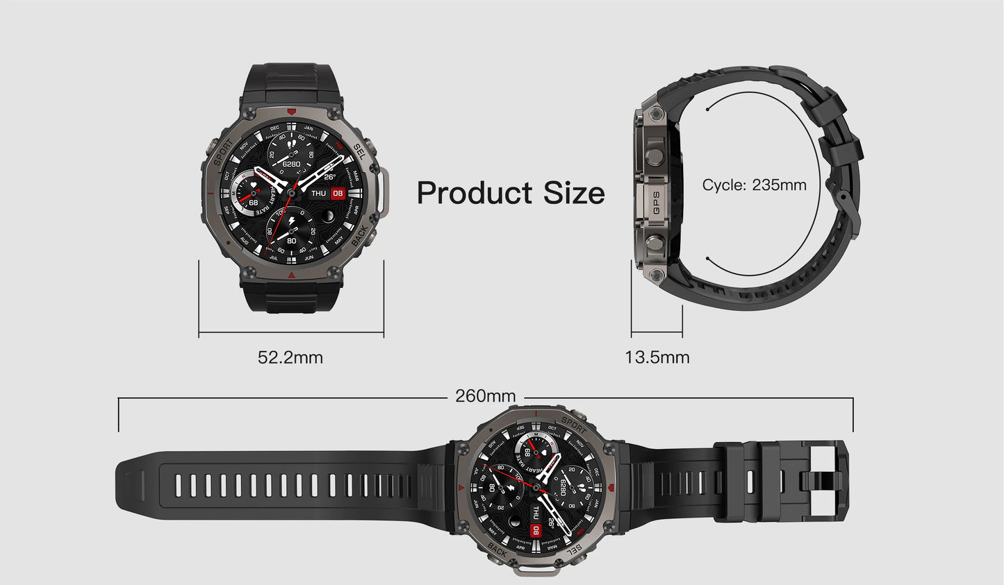 New Smart Watch 466*466 1.43 AMOLED Full Touch Screen 5ATM waterproof GPS 500mAh High Battery Compass  170+ Sports Modes For Men