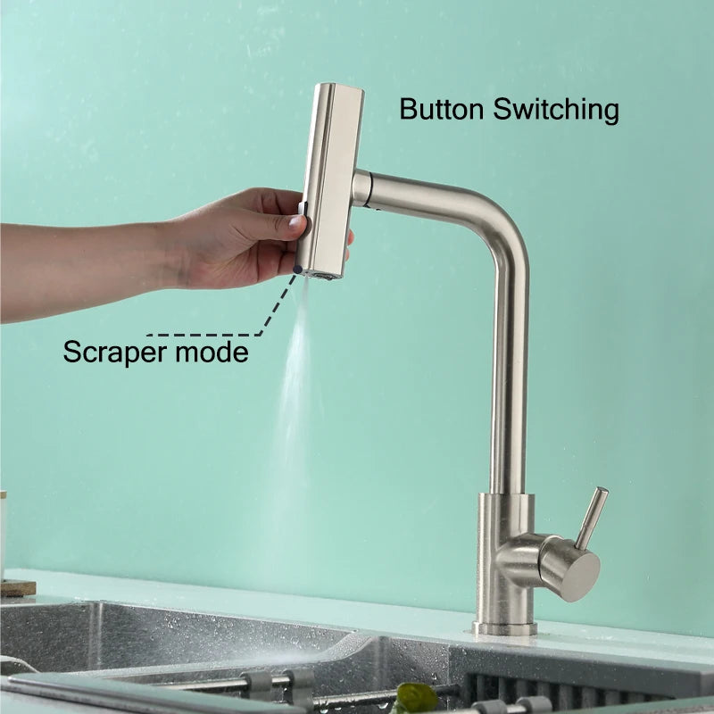Baokemo stainless steel pull down water tap Single Handle sink three-in-one Hot And Cold kitchen faucet