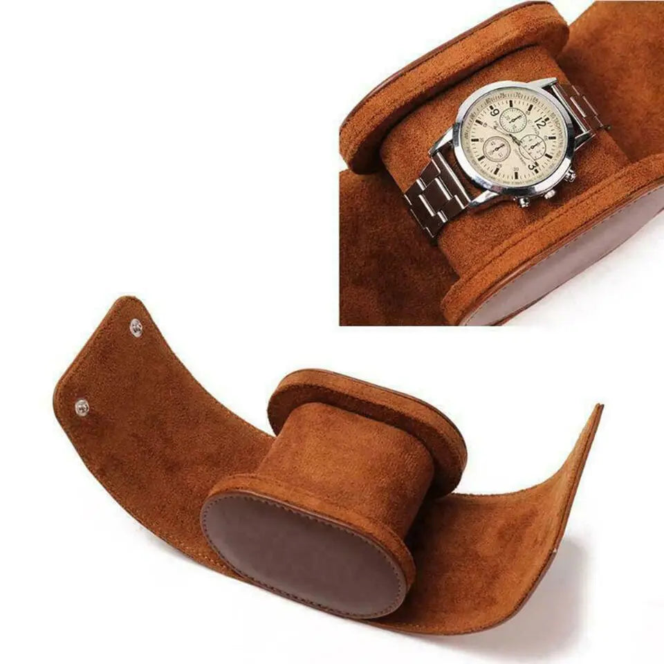 1 Grid Single Watch Box Vintage Pu Leather Slots Flexible Bracket Holder Mechinical Quartz Watch for Business Travel Storage Man
