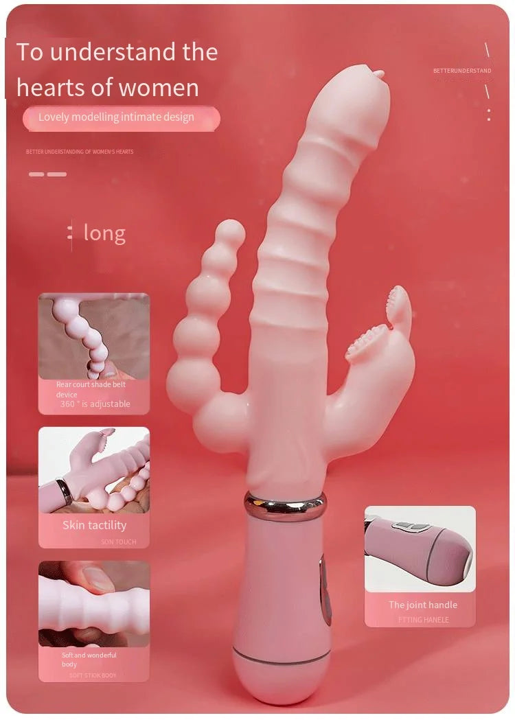 LicklIp 3 In 1 Dildo Rabbit Vibrator Tongue Licking Double Rod Masturbation Anal Clit Vibrator Sex Toys for Women