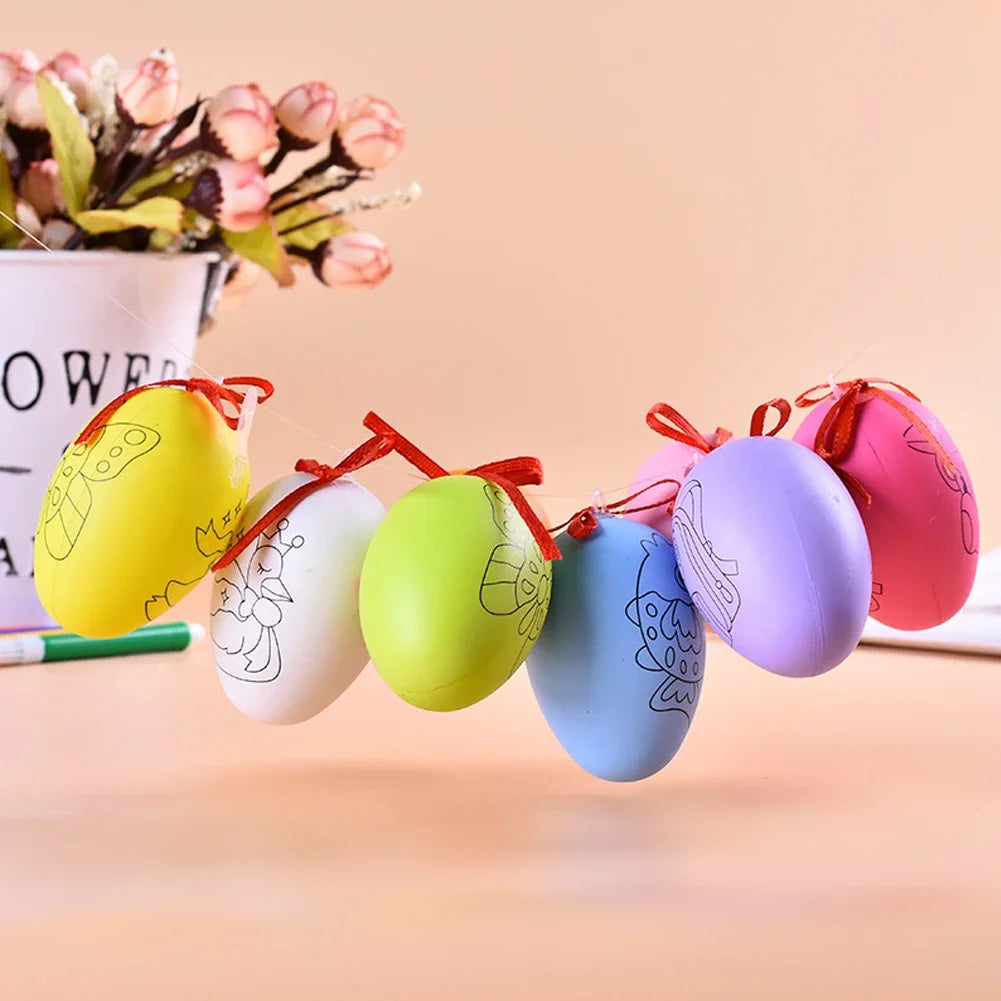 12Pcs Easter Egg Tree Pedant Foam Eggs Hanging Ornaments Easter Home Decoration 2024 Holiday Party Supplies Kids Gifts