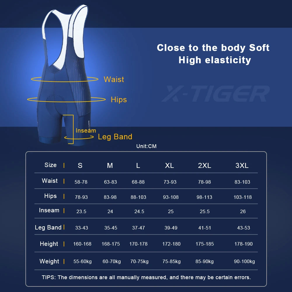 X-TIGER Blue Pro Men's Cycling Bib Shorts Bretelle Cyclist MTB Road Tights Bicycle Clothing ST-MULTI Cushion For 7 Hours Riding