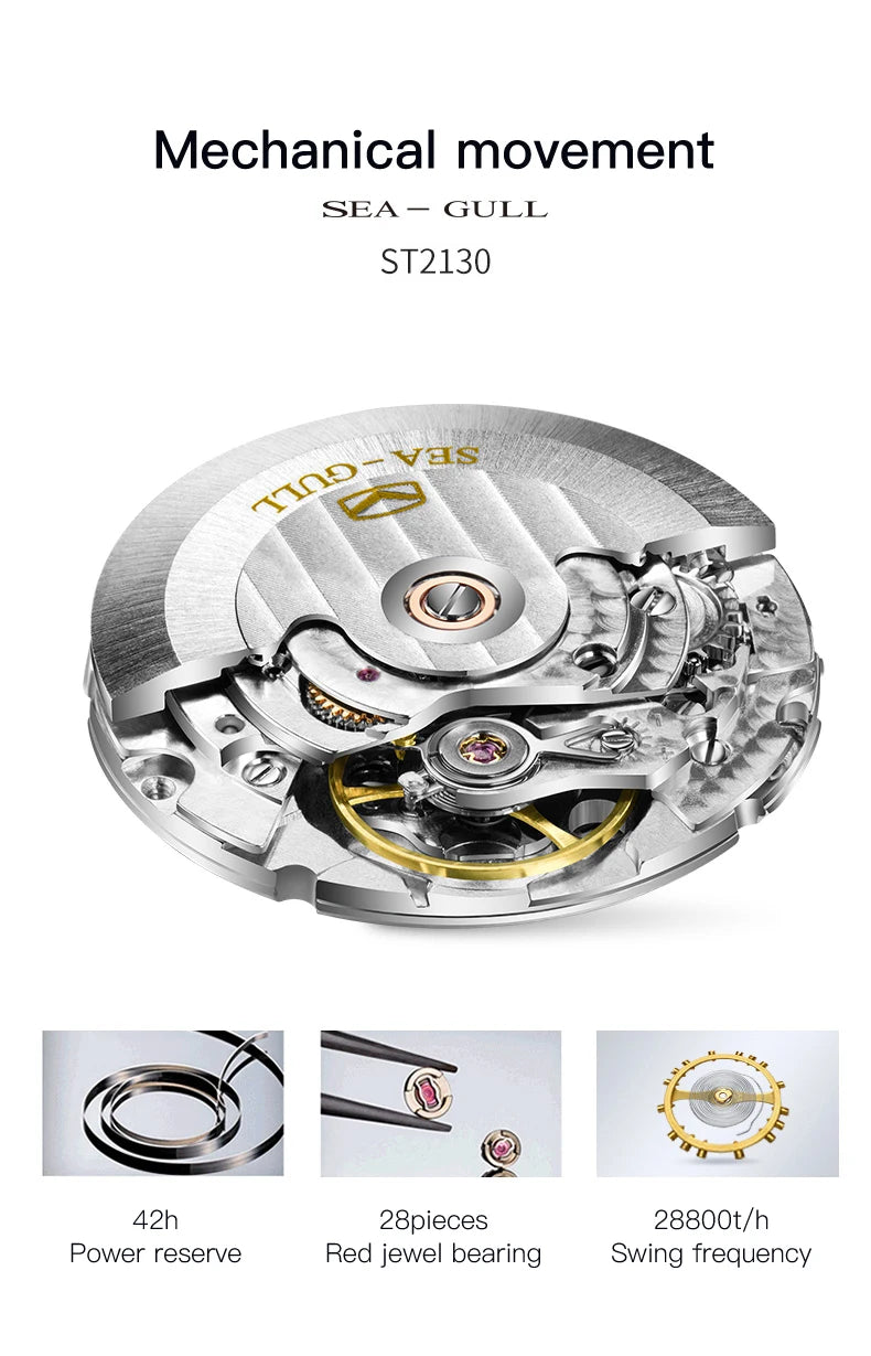 New Seagull Men's Automatic Mechanical Watch Official Authentic Bauhaus Business Casual Mechanical Wristwatch 819.17.6091