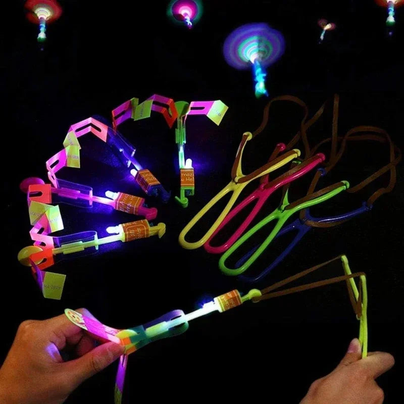 New 50/30/10/5/1 Super Cool Lighted Toys Flying Spinning Toys LED Lighted Toys Best Gift for Kids Rubber Band Slingshot