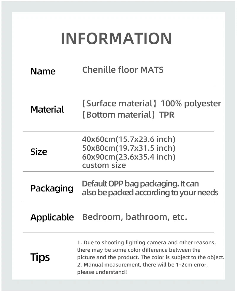 1pc 40*60cm Blue Soft and Absorbent Chenille Bath Rug - Non-Slip and Quick Dry Shower Carpet for Home Bathroom -Machine Washable