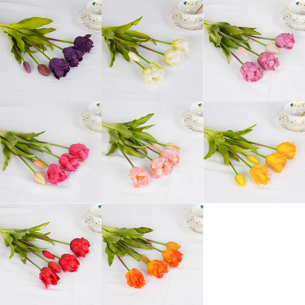 New Parrot Wave Tulip Silicone Artificial Flowers Soft and Comfortable Bouquet Home Room Living Room Desktop Floral Decoration