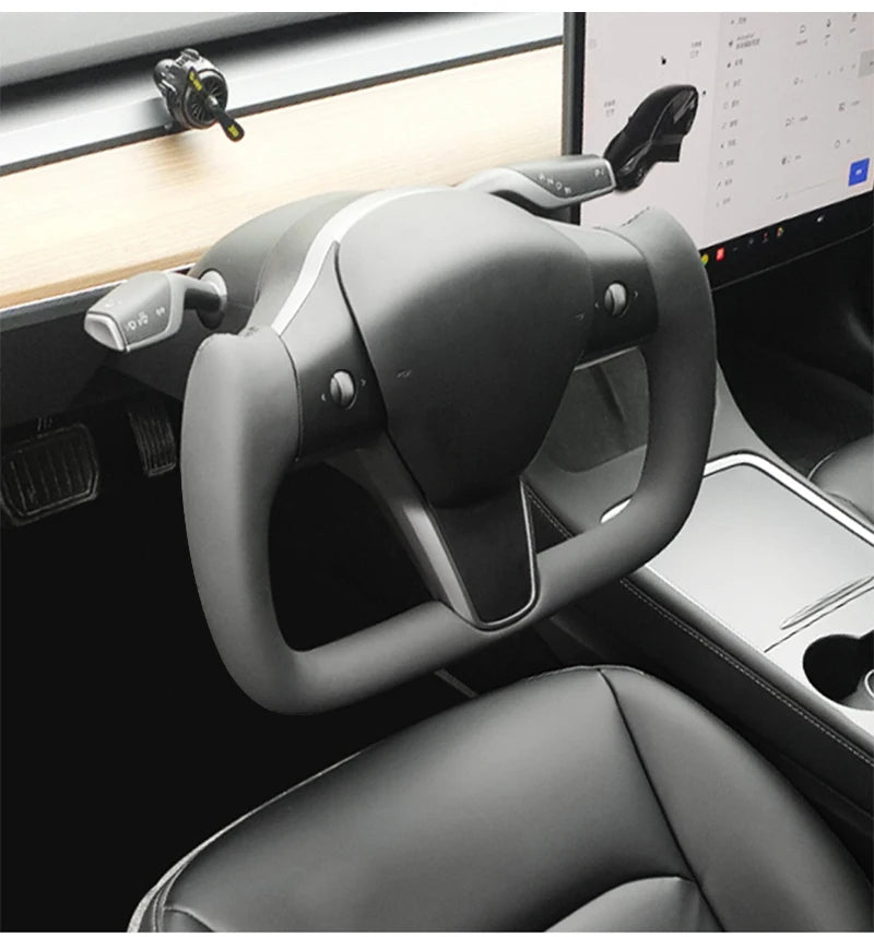 NovaAcc Yoke Steering Wheel For Tesla Model Y 3 2017 2018 2019 2020 2021 2022 2023 Heating Black Nappa Suede Car Accessories