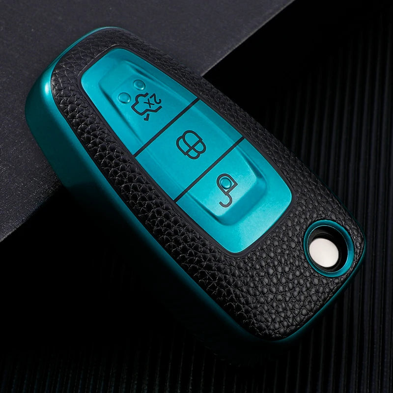 Leather TPU Car Key Case Cover for Ford Ranger C-Max S-Max Focus Galaxy Mondeo Transit Tourneo Custom Auto Key Holder Keychain