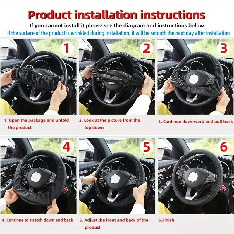 1pcs Artificial Leather Three-dimensional Embossed-car without Inner Ring Steering Wheel Cover Auto Parts for 14.5-15 Inches