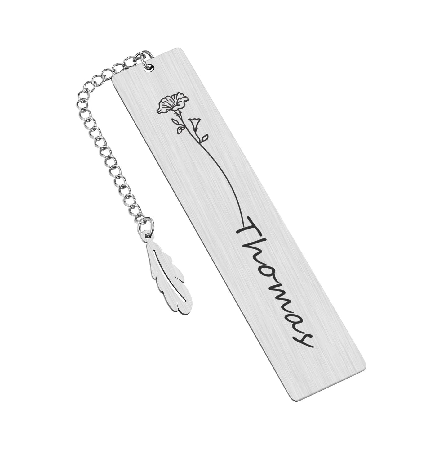 Personalized Birth Flower Bookmark With Name Text, Stainless Steel Customized Bar Birthday Gift For Women Daughter Sister Friend