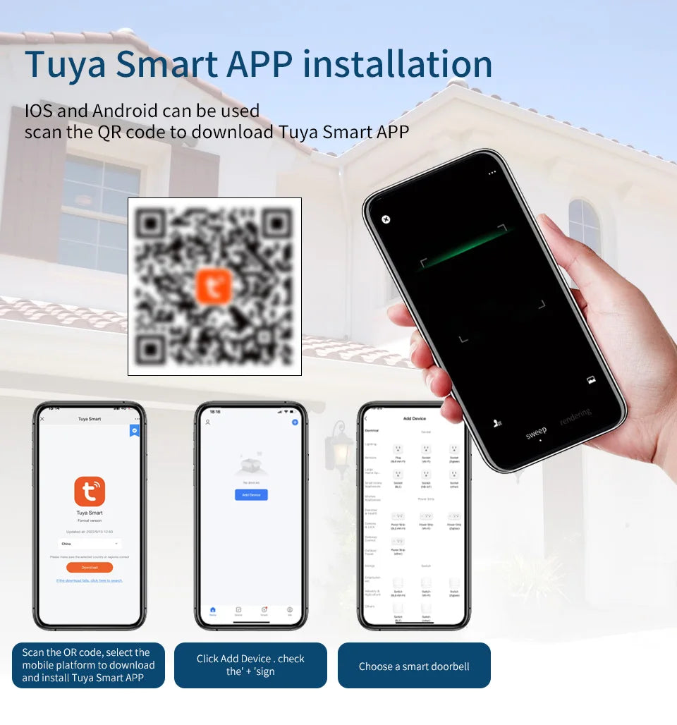 Tuya Smart Wifi Video Doorbell Wireless HD Camera PIR Motion Detection IR Alarm Security Smart Home Door Bell Intercom