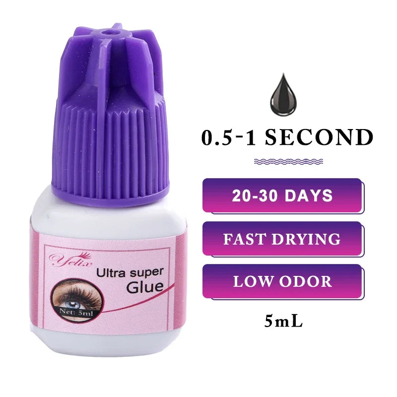 Yelix Eyelash Extension Glue 0.5-1 Sec Fast Dry Individual Lashes Glue Sensitive Eye Black/Clear Eyelash Glue Lash Extension