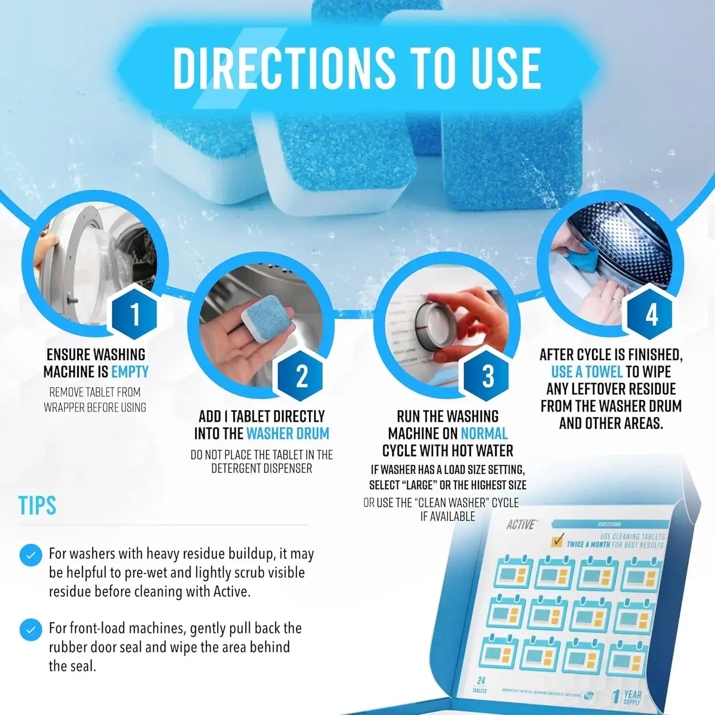 Washing Machine Cleaner Descaler Of 12/24pcs Pack-Deep Cleaning Tablets Odor Removing Tablets For Washer Laundry Supplies