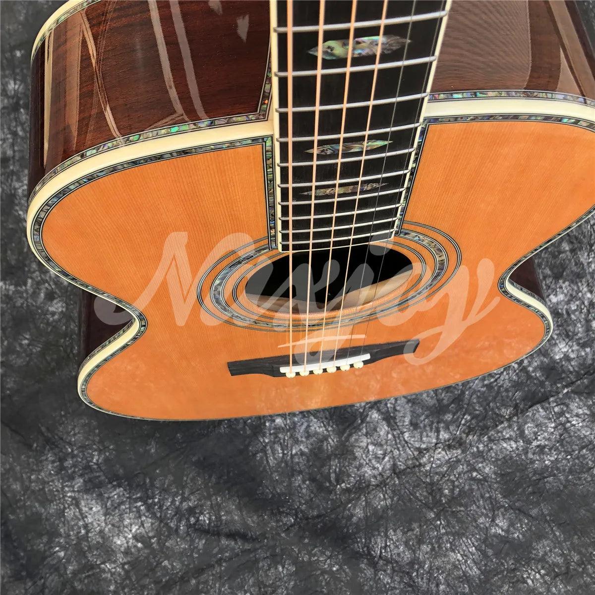 Solid Cedar Acoustic Guitar 40 Inches OM Type 45 Model Rosewood Body Abalone Inlays Ebony Fingerboard Guitarra