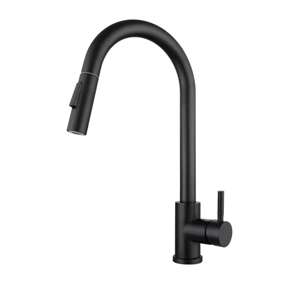 A Kitchen Stainless Steel Pull-out Cold and Hot Water Mixing Faucet with a 3-function Pull-out Nozzle