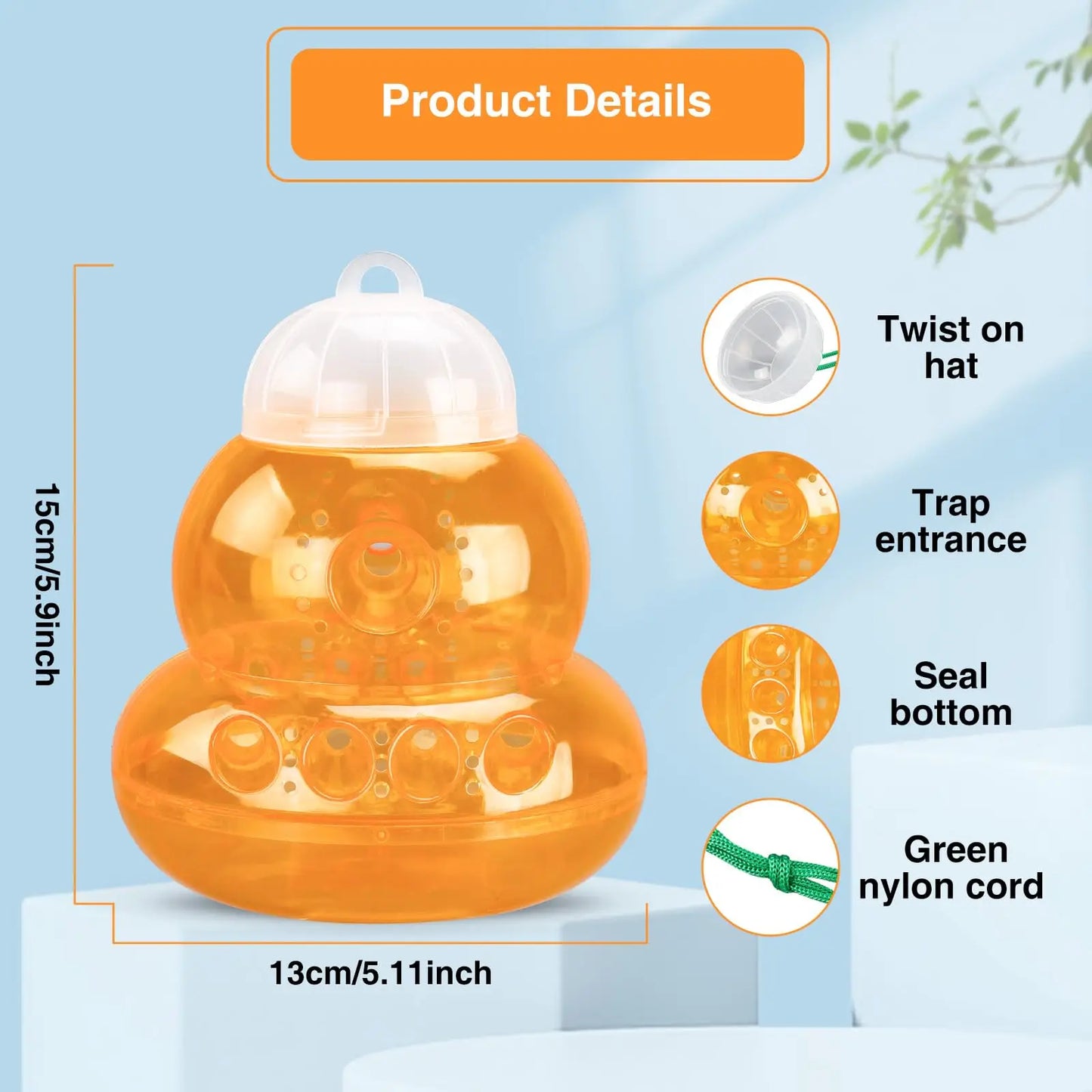 Wasp Trap Outdoor Reusable Portable Wasp Catcher Non-toxic Pest Control Garden Multi-hole Bee Trap for Home Farm Yard Supplies