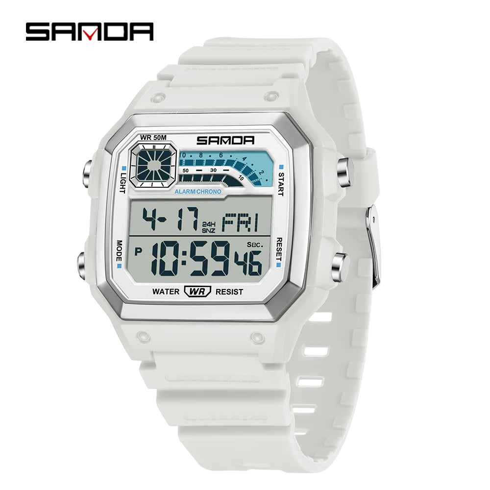 SANDA 6196 Electronic Night Glow Waterproof Watch Sports Men's Lightweight Square Classic Fashion Electronic Rel ó gio mulher