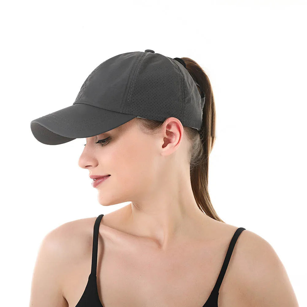 Summer Solid Color Baseball Cap Women's Athleisure Cross Ponytail Hat Mesh Quick-Drying Cap Visor Hat