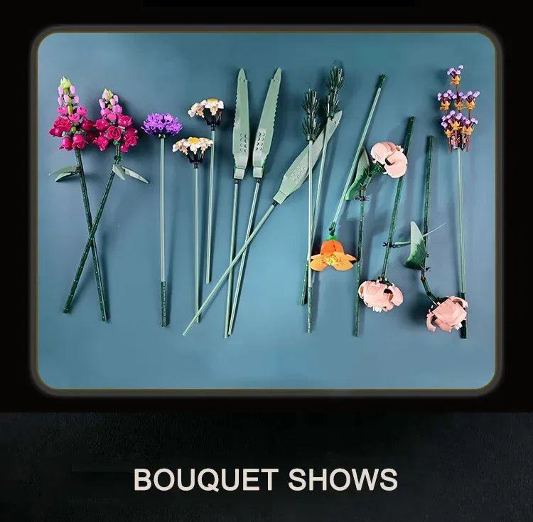 New 700+PCS Rose Blocks City Creative DIY Plant Desktop Decoration Building Blocks Girls Toys Model Classic Bricks Birthday Gift