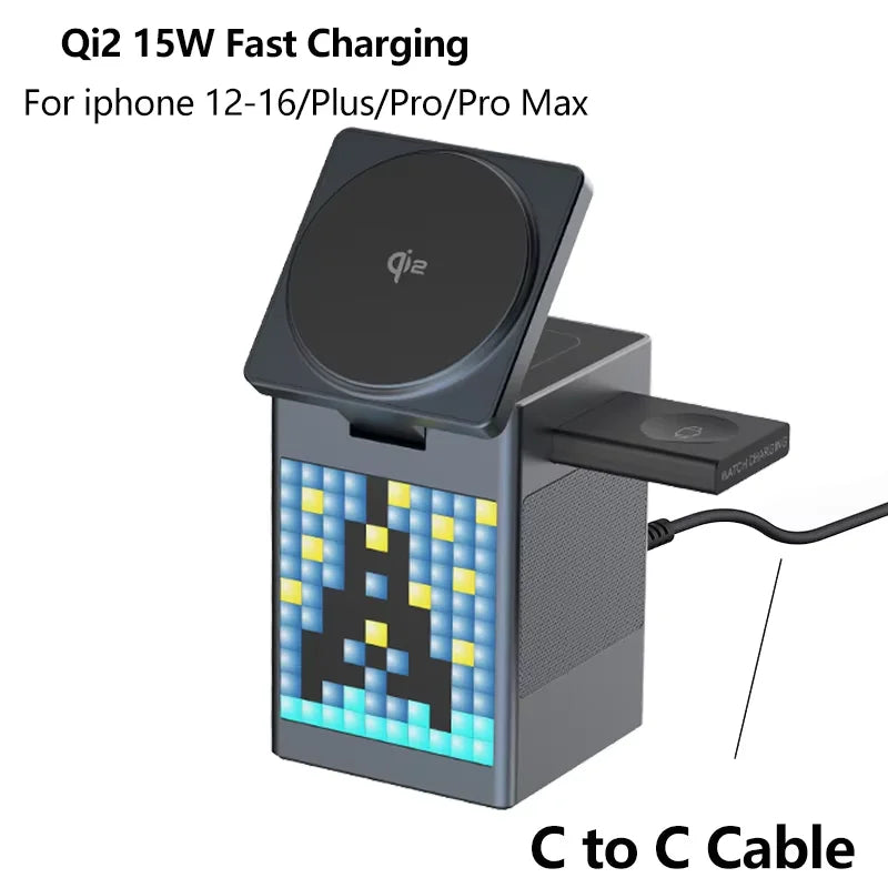 6 in 1 Magnetic Wireless Charger Stand Bluetooth Speaker Alarm Clock For Magsafe iPhone 16 15 14 Pro Max Airpods Pro Apple Watch