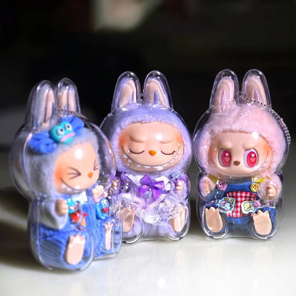 Transparent Protective Cover For Labubu V1 V2 Monster Toy Storage Box Elf Plushie Display Cover Doll Accessories Birthday Gifts