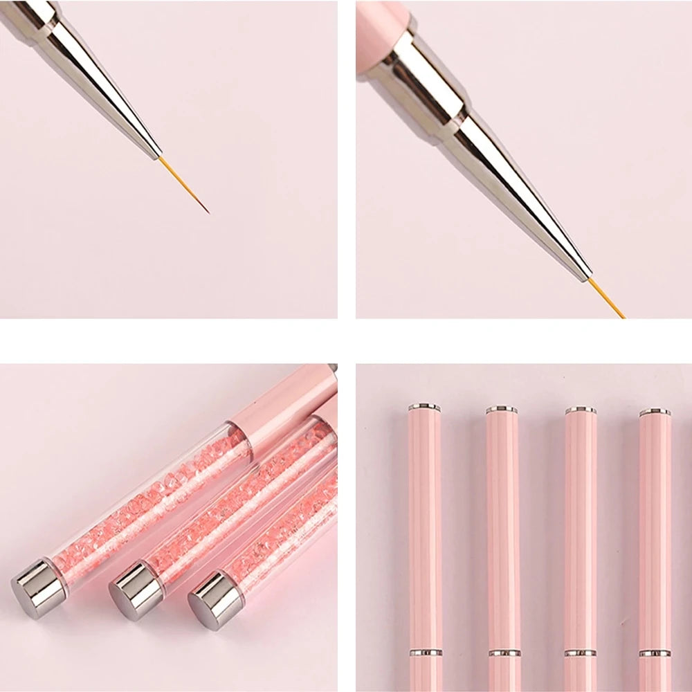Pink Nail Art Brushse Pen Lines Stripe Flower Painting Drawing Pen Acrylic UV Gel Extension Grids Nail Brush Manicure Tools 1PCS