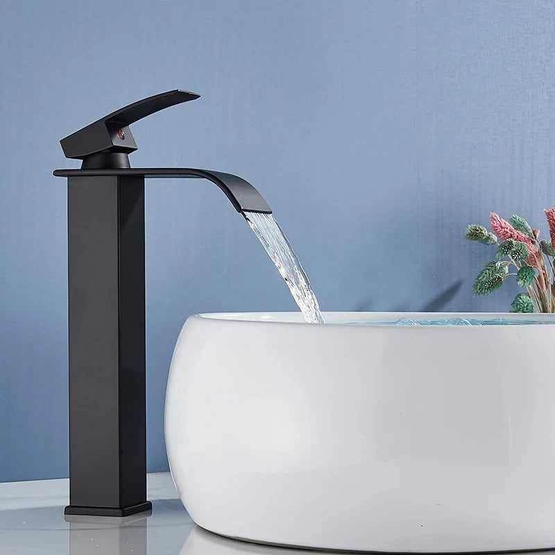 Bathroom Waterfall Basin Faucet Brass Bath Sink Faucet Hot&Cold Water Mixer Vanity Tap Deck Mounted Washbasin Taps