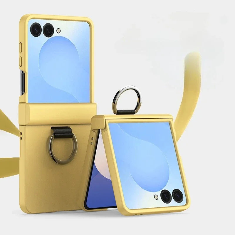 Ring Folding Phone Case for Samsung Galaxy Z Flip 7 6 5 4 3 ZFlip7 FE All Inclusive Hinge ProtectiveShockproof Cover