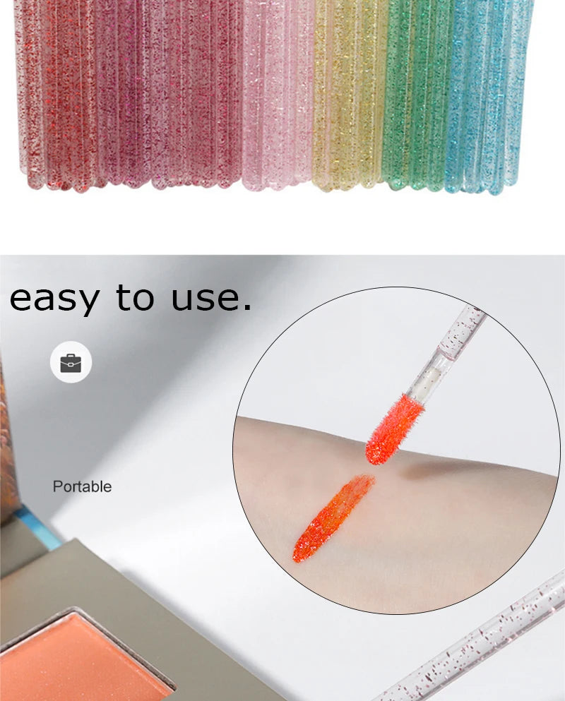 Okaylash Disposable Glitter Lip Gloss Brush Eyelash Extension Cleaning Brushes Crystal Lipstick Applicators Cleaner Makeup Tools